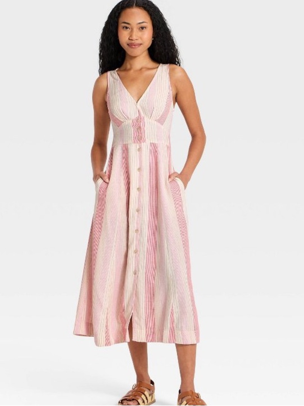 Women's Woven Button-Front
Midi Sundress - Universal
Thread™ Pink Striped L